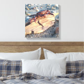 Krab op Driftwood Canvas afdrukken (Insitu (Slaapkamer))