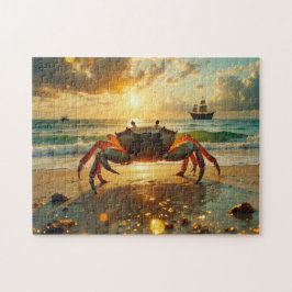 krab op het strand bij zonsondergang legpuzzel