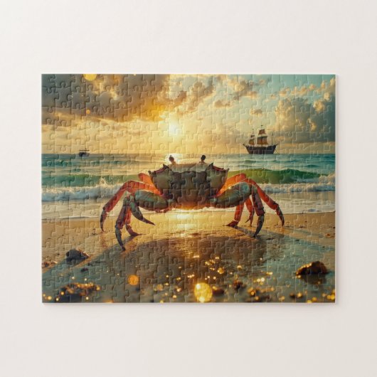 krab op het strand bij zonsondergang legpuzzel (Horizontaal)