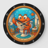 Krab op toilet lezen grappig grote klok (Voorkant)
