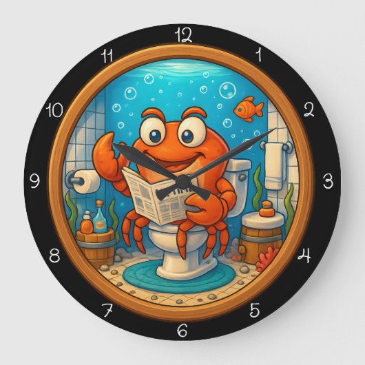 Krab op toilet lezen grappig grote klok (Voorkant)