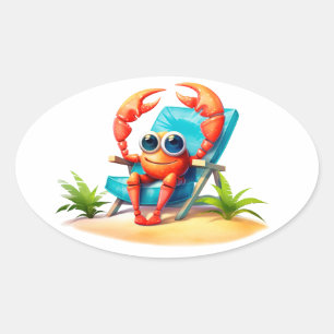 Krab op vakantie ovale sticker