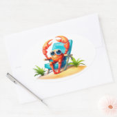 Krab op vakantie ovale sticker (Envelop)