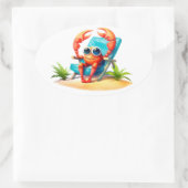 Krab op vakantie ovale sticker (Tas)