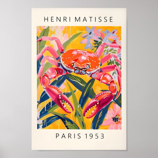 Krab Print, Beachy Dopamine Decor, Matisse Poster, Poster (Voorkant)