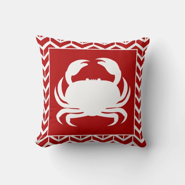 Krab Rood Wit Visgraat Patroon Moderne Nautilus Kussen (Voorkant)