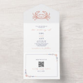 Krab rustiek strand bruiloft rood & blauw QR-code  All In One Uitnodiging (Binnen)
