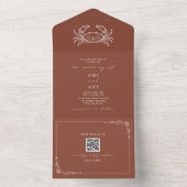 Krab rustieke strand bruiloft terracotta QR All In One Uitnodiging (Binnen)