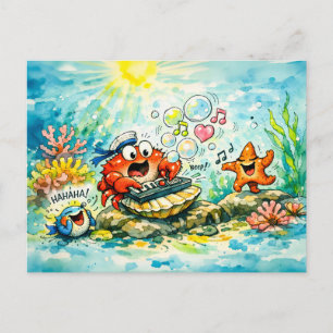 Krab speelt toetsenbord cartoon briefkaart