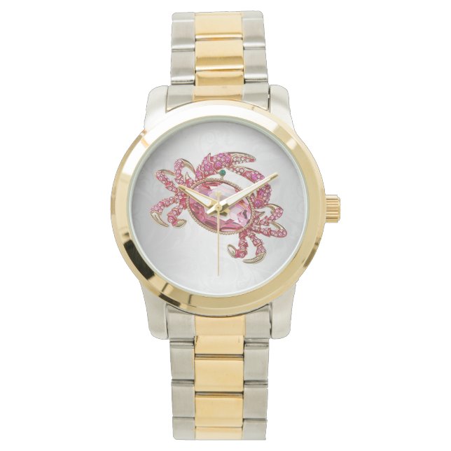 Krab Sterren Teken Kanker Roze Diamant look glam Horloge (Voorkant)