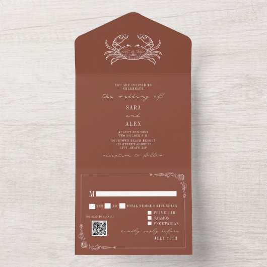 Krab Terracotta QR RSVP Boerderij Bruiloft All In One Uitnodiging (Binnen)