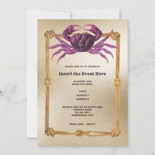 Krab touw frame magenta roze goud glitters scheepv kaart (Voorkant)