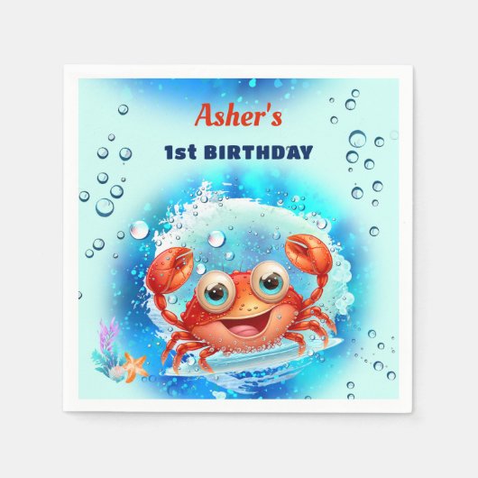 Krab Turquoise 1e verjaardag Pool Party Custom Age Servet (Voorkant)