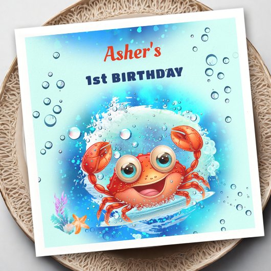 Krab Turquoise 1e verjaardag Pool Party Custom Age Servet