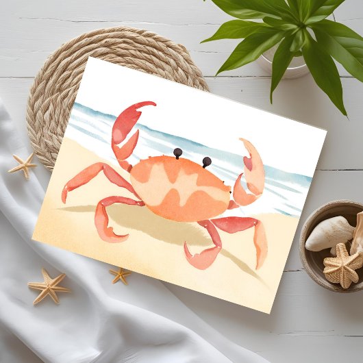 Krab Waterverf Beach Shore | kustvakantie Briefkaart