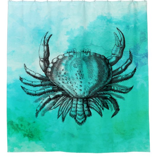 krab (Zee creest) (onderwaterdier) Vintage Douchegordijn (Voorkant)