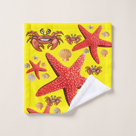 Krab Zeester Gele Schelpen Badkamer Handdoek Sets (Wasdoekje)