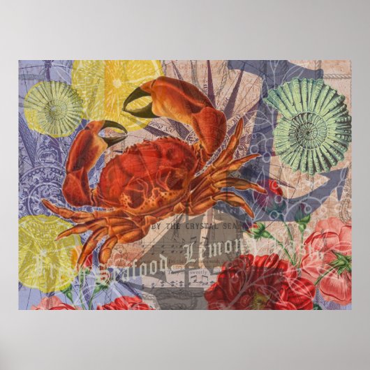 Krab Zeevaart Strand Zeevocht Kunst Poster (Voorkant)