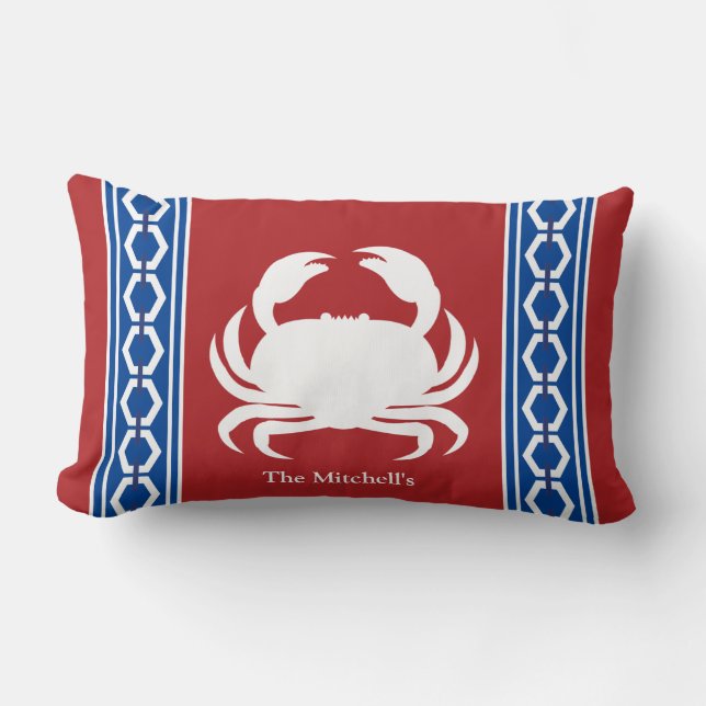 Krab Zeshoekige Trim Kust Nautisch Strand Boot Kussen (Voorkant)