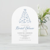 Krabbel Blauwe Lint Kerstboom Bruidsdouche Kaart (Staand voorkant)