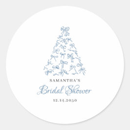 Krabbel Blauwe Lint Kerstboom Bruidsdouche Ronde Sticker