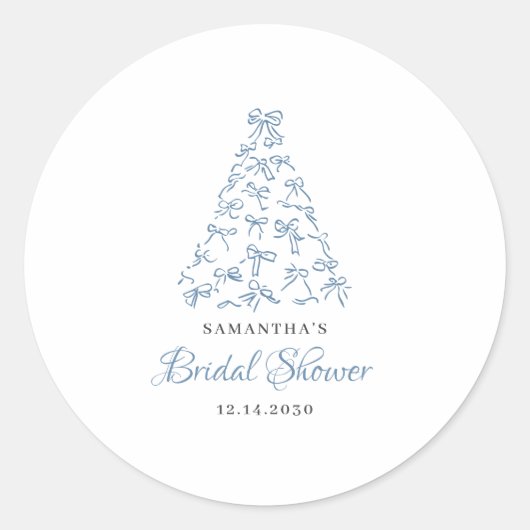 Krabbel Blauwe Lint Kerstboom Bruidsdouche Ronde Sticker (Voorkant)