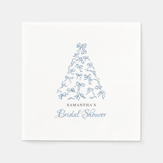 Krabbel Blauwe Lint Kerstboom Bruiloftfeestje Servet (Voorkant)