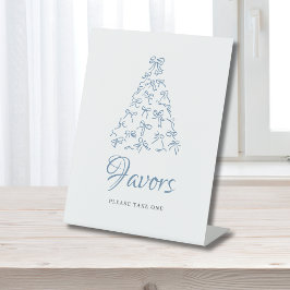 Krabbel Blauwe Strik Kerstboom Bruiloft Feest Reclamebord Met Voetstuk
