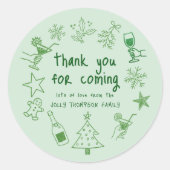 Krabbel Doodles Glitter Groen Dank Je Ronde Sticker (Voorkant)