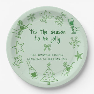 Krabbel Doodles Glitter Groen Kerstfeest Papieren Bordje