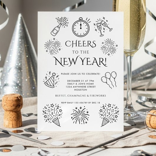 Krabbel Doodles Proost op Nieuwjaarsfeest Kaart