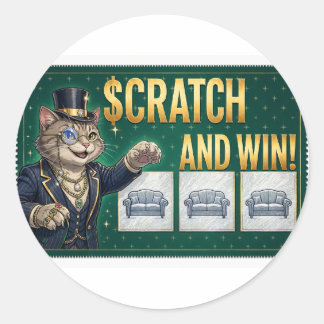 Krabbel en Win Kat — Grappige Lotterijbiljet Kat Ronde Sticker