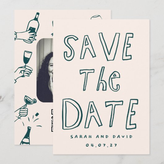 Krabbel Grappige Tekening Bewaar de datum Save The Date (Voorkant / Achterkant)