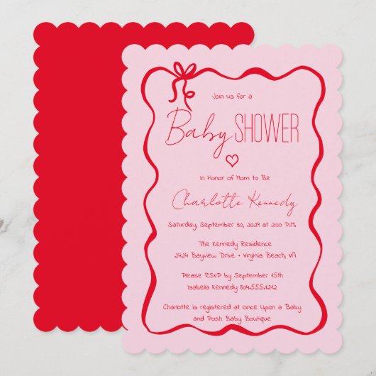 Krabbel Hand getrokken Doodle Bow Baby shower Kaart (Voorkant / Achterkant)