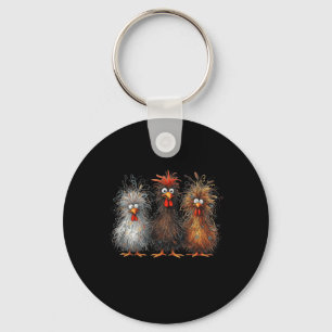 Krabbel Kip Trio Wild Haar Grappige Gekke Kip Sleutelhanger