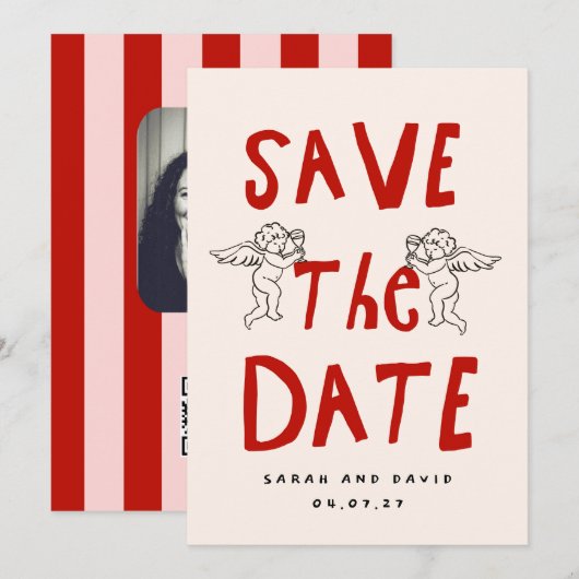 Krabbel Romantisch Tekening Bewaar de Datum Save The Date (Voorkant / Achterkant)