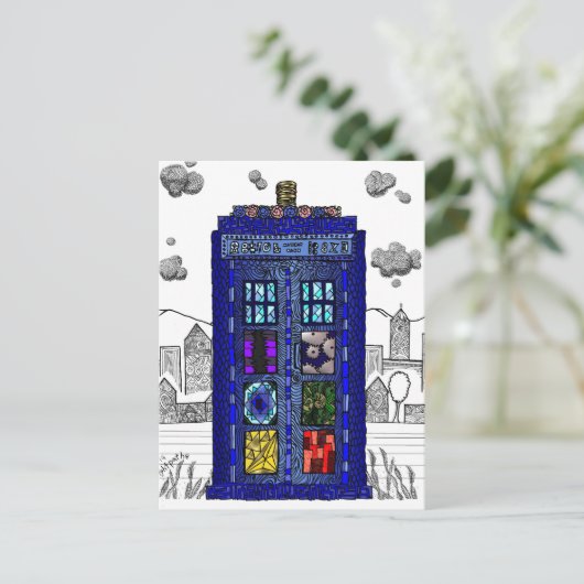 Krabbel van een blauwe telefooncel van de briefkaart (Staand voorkant)