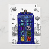 Krabbel van een blauwe telefooncel van de briefkaart (Voorkant / Achterkant)