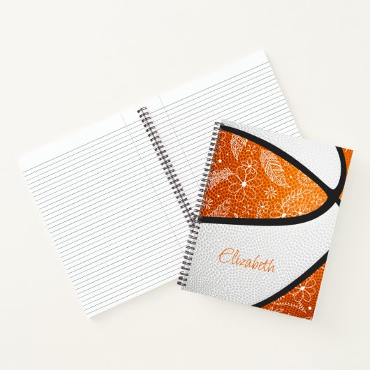 krabbelbloem boho oranje wit basketbal notitieboek (Binnen)