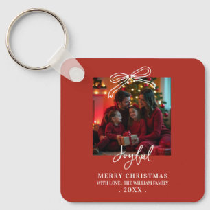 krabbelboog Tijdloze Script Familie Foto Kerstmis Sleutelhanger