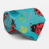 Krabbelde Blauwgroen & Rood Ladybug Pattern Stropdas (Opgerold)