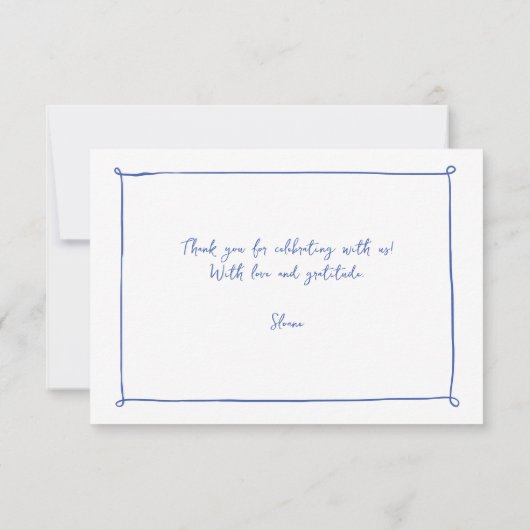 Krabbelige grillige doedel met de hand getrokken b bedankkaart (Achterkant)