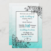 Krabbelige Turquoise en Zwarte Script Trouwkaarten Kaart (Voorkant / Achterkant)