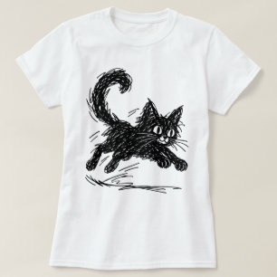 Krabbelkat Abstract Zwart Minimalistische Inktkuns T-shirt