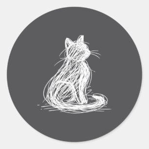 Krabbelkat Mininale Lijnkunst Japans Ronde Sticker