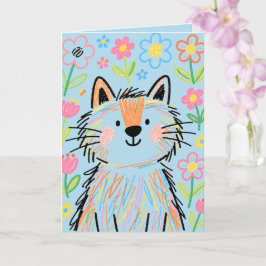Krabbelkat Wenskaart Blauw Kaart