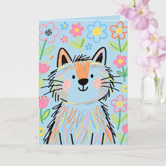 Krabbelkat Wenskaart Blauw Kaart (Orchidee)
