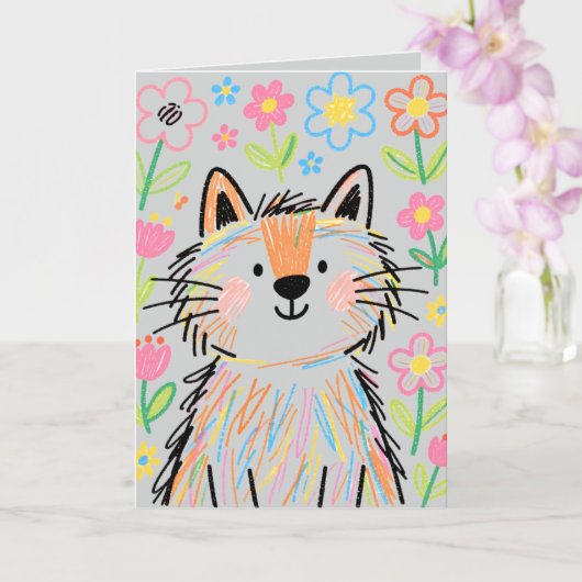 Krabbelkat Wenskaart Grijs Kaart (Orchidee)