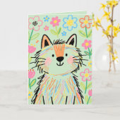 Krabbelkat Wenskaart Groen Kaart (Gele Bloem)