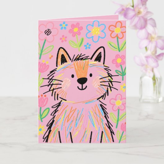 Krabbelkat Wenskaart Roze Kaart (Orchidee)